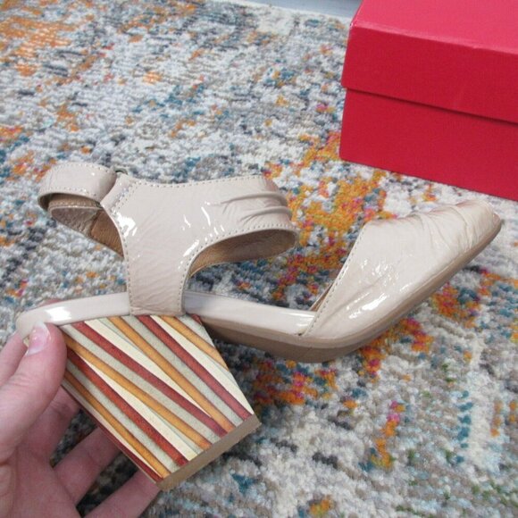 Miz Mooz Marnie High Heels Sandals Leather Strap 7 Beige Block y2k Stripe 520 - Picture 11 of 15